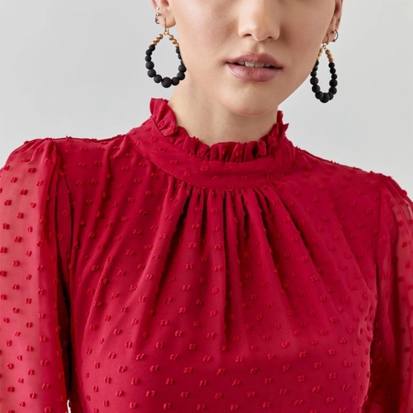 NWT Francesca's Collections Mi Ami Swiss Dot Tiered Mini Dress M Red Chiffon - Picture 3 of 15